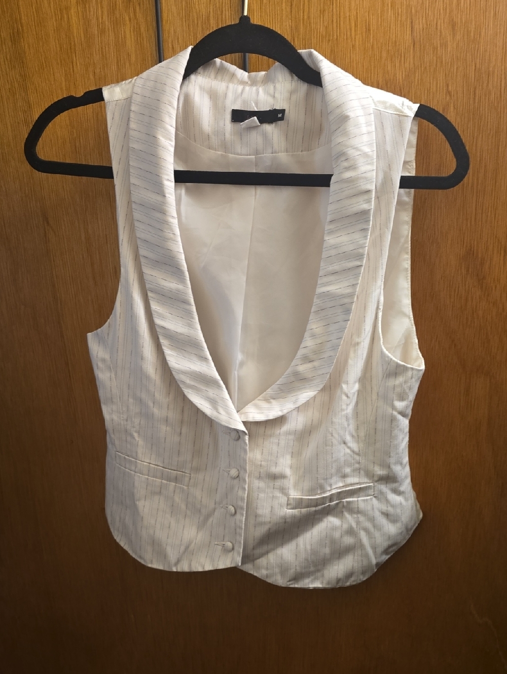 Lux Cream Pinstripe Satin Vest with Shawl Collar